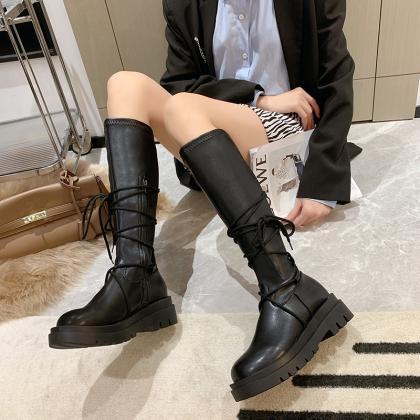 Korean Autumn And Winter Strapping Boots Square..
