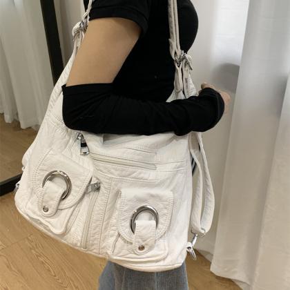Y2k Women Vintage Korean White Hobo Hand Bag..