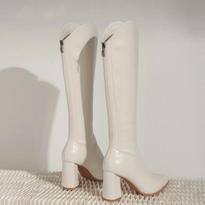 Knee High Mid Heels Fashion Chelsea Boots Women..