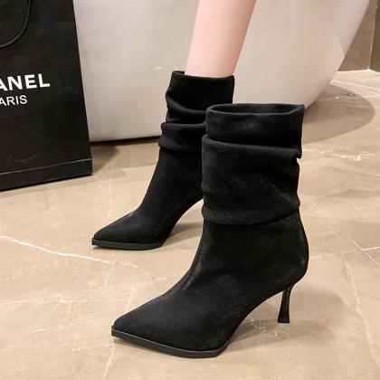 Pleated Slip-on Women's Ankle Boots..