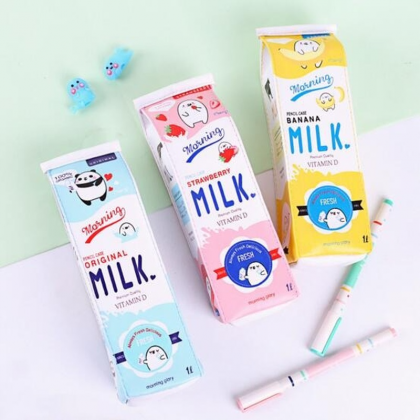Cartoon Milk Pencil Case Kawaii Korean Stationery..