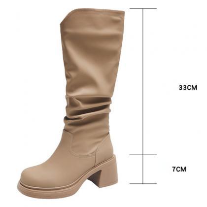 Solid Colour Thigh High Boots Women Thick Bottom..