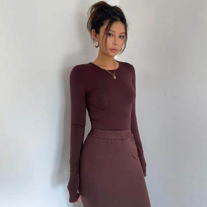Slim Round-neck Tight-fitting Modal Long-sleeved..