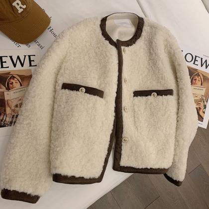 Women Casual Fashion Lamb Faux Fur Overcoat Fluffy..