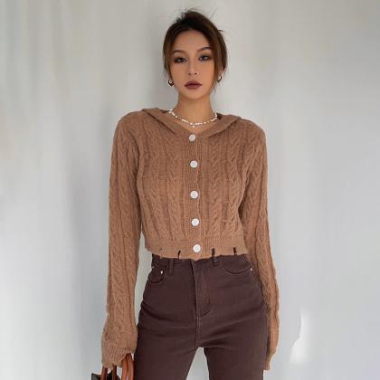 Sexy High-waisted Cropped Hooded Cropped Sweater..