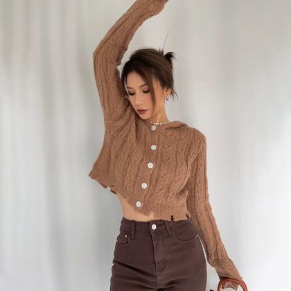 Sexy High-waisted Cropped Hooded Cropped Sweater..
