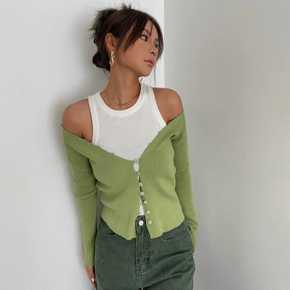 Camisole Top Long-sleeved Knitted Cardigan Jacket..