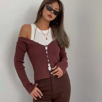 Camisole Top Long-sleeved Knitted Cardigan Jacket..