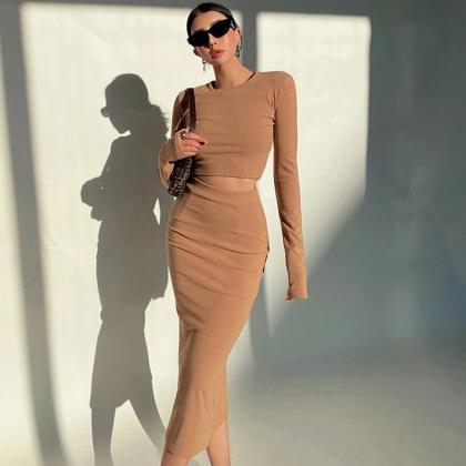 Sexy Tight Long-sleeved Dress Hip-covering Long..