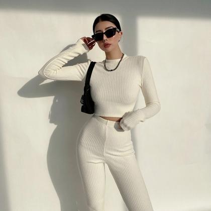 Athleisure Knitted Stretch Crop Top