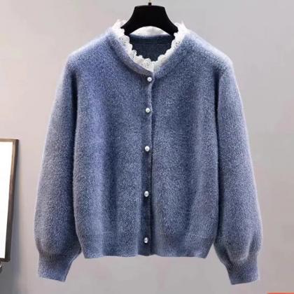 Casual Fashion Lace Buttons Knitted Sweater Korean..