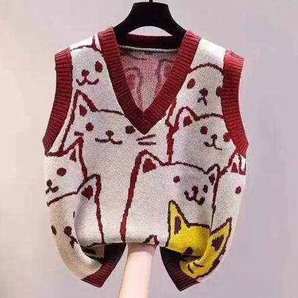 Women Autumn V-neck Sweater Vest Korean Knit..