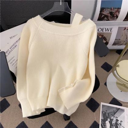 White Sweaters Women Off Shoulder Knitted Pink..