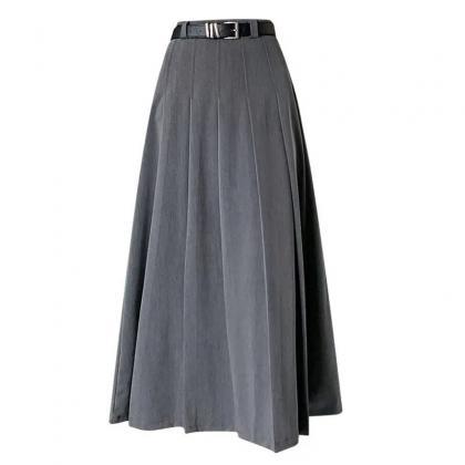 High Waist Long Skirts Solid Pleated Midi Skirts..