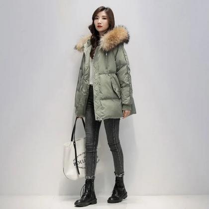 Winter Coat Women Puffer Jacket Fur Collar Hooded..