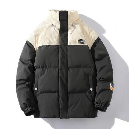 Two-tone Puffer Jacket With Corduroy Detailing