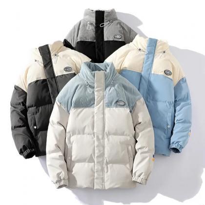 Two-tone Puffer Jacket With Corduroy Detailing