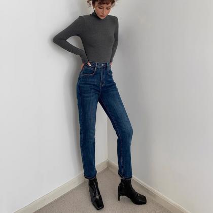 Women's High Waist Straight Leg Jeans