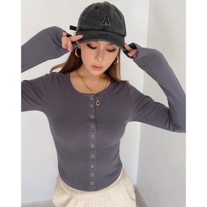 Women's Rib-knit Buttoned Front Shirt