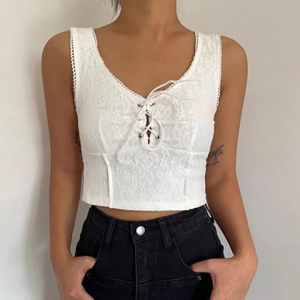 Women's Sleeveless Embroidery Lace Up..