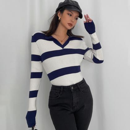 Women's Striped Printed Ribbed Long..
