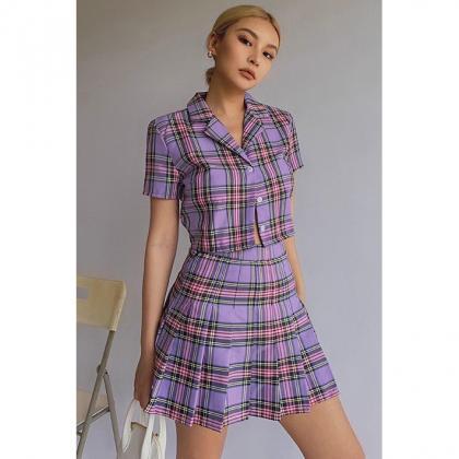 Women's Gingham High Waisted Pleated..