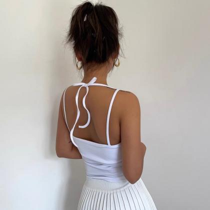 Solid Lace Up Back Halter Top