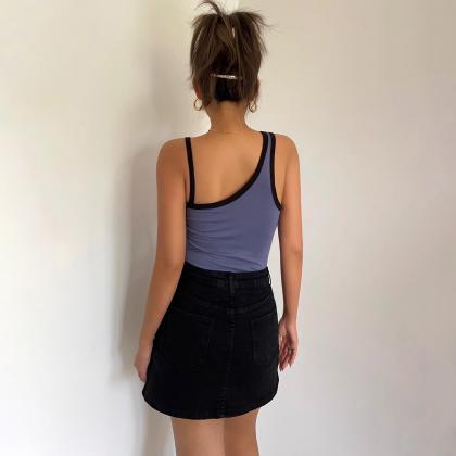 Women's Split Side Belted Denim Skirt