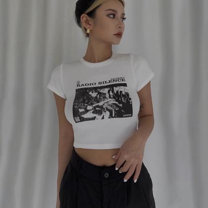 Women's Fitted Basic Printed Crop..