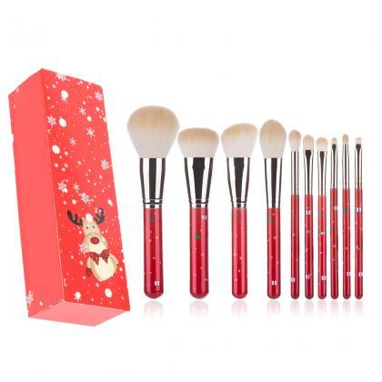 10pcs In 1 Christmas Makeup Brush Set With Powder..