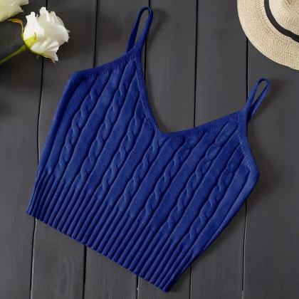 Knitted Cami Crop Top, Versatile Sleeveless Casual..