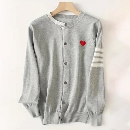 Heart Pattern Button Front Cardigan, Casual Long..