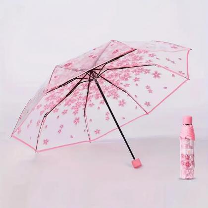 Transparent Cherry Blossom Umbrella - Pink