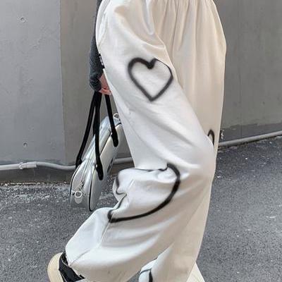 Streetwear Hip Hop Women's Pants Oversize High Waist Female Sweatpants 2023 Summer Heart Chic Harajuku Korean Lady Trousers