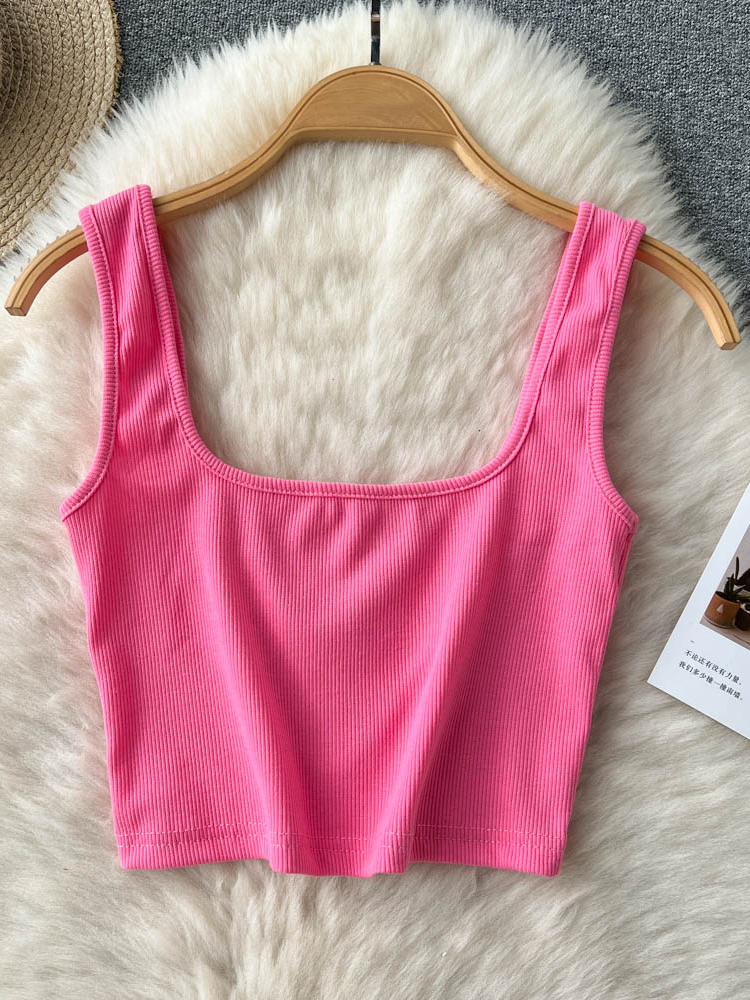 Basic Women Camisole Strap Square Neck Sport Style Solid Fashion Ladies Backless Short Tops