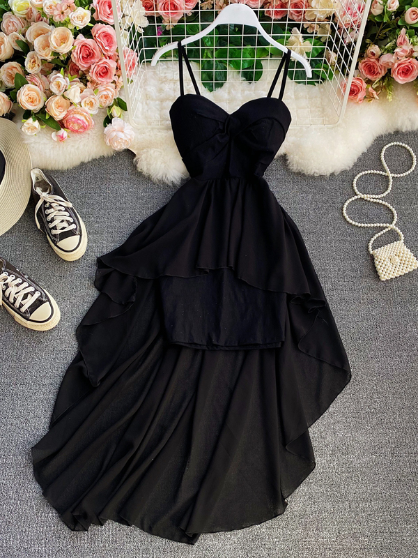 Fashion Slim High Waist Asymmetrical Women Dress Elegant White Black Party Dress Ladies Dresses