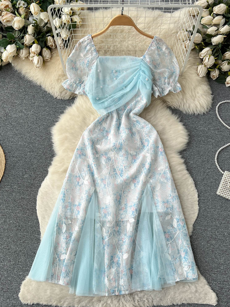 Romantic Women Lace Embroidery Dress Women Princess Fashion Beading Dress