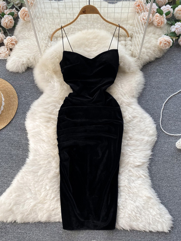 Romantic Women Velvet Party Dress Basic Strap Bodycon Dress Aesthetic Vestidos Dress