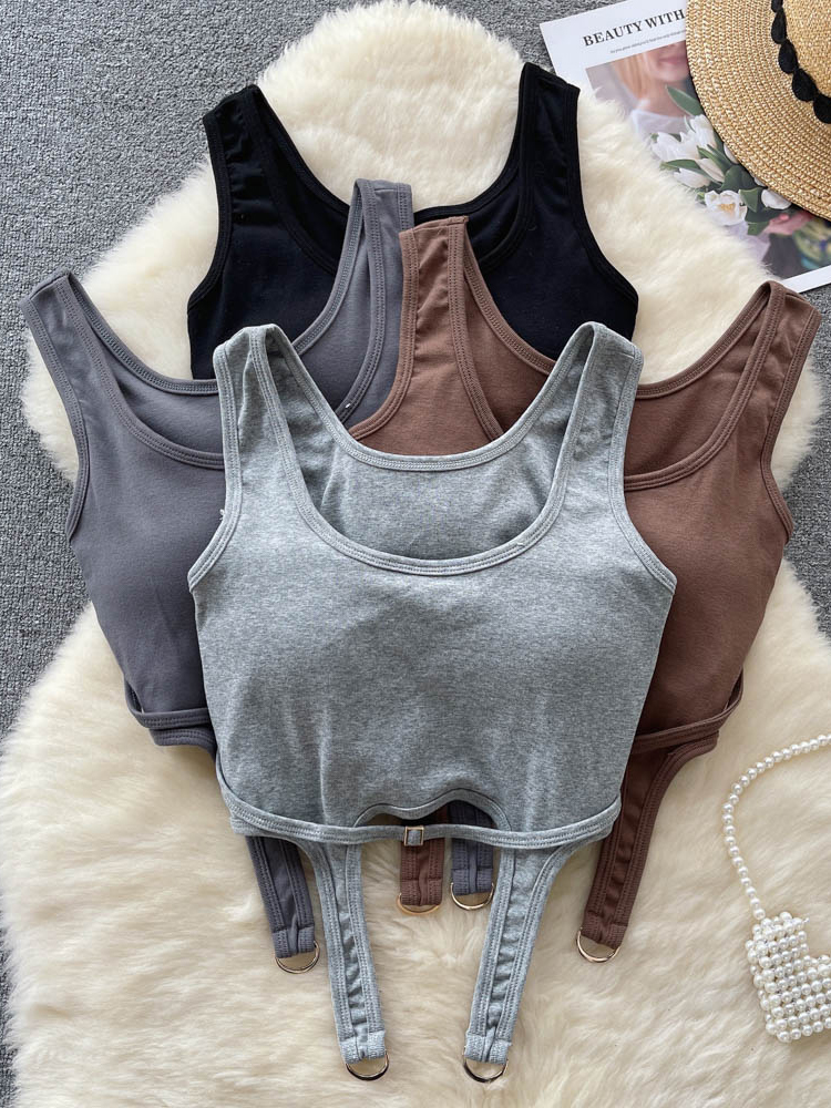 Streetwear Sexy Camisole Women Solid Sport Style Fashion Sleeveless Slim Female Casual Crop Tops