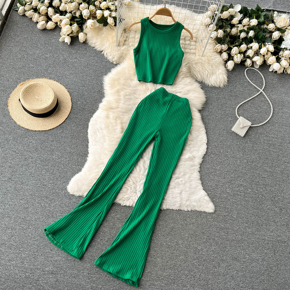 Plus Size Two Piece Crop Top Flare Bottom Outfits