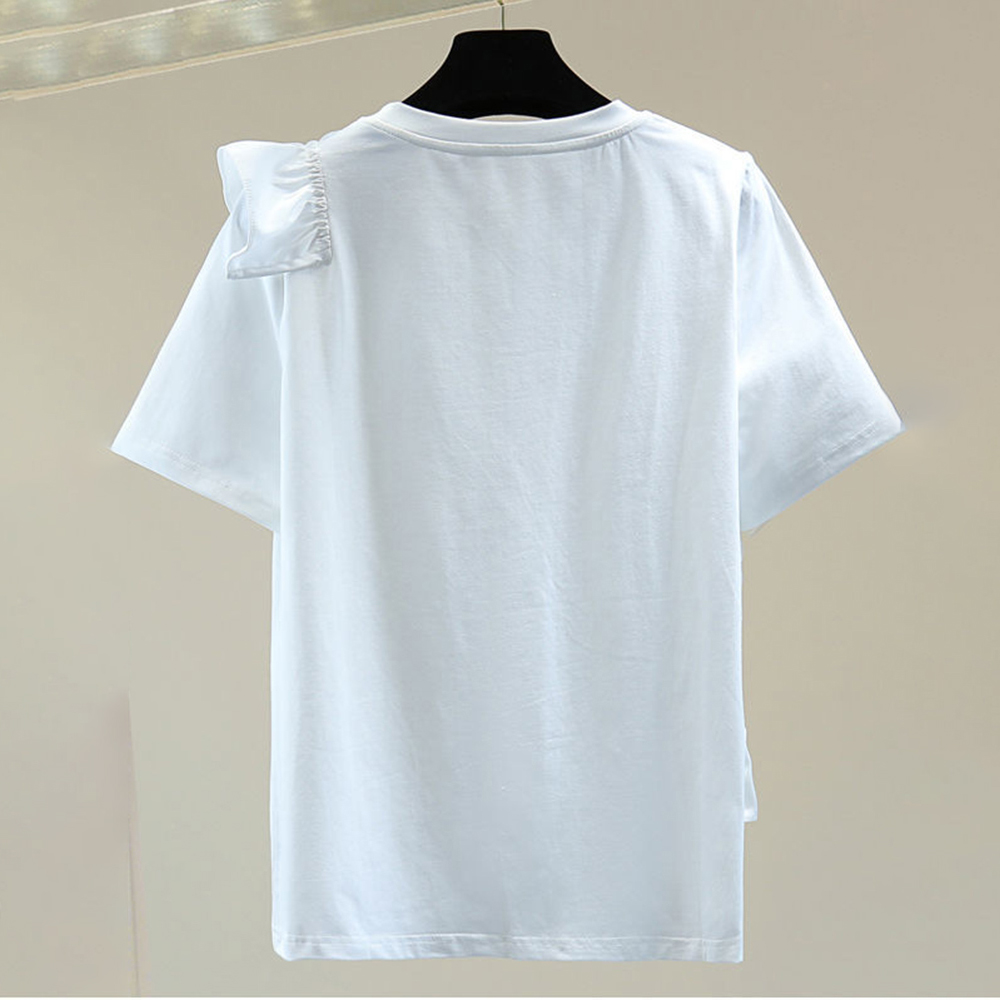 RUFFLE SLEEVE PRINTED ELASTIC WAIST TASSEL TOPS main image 0