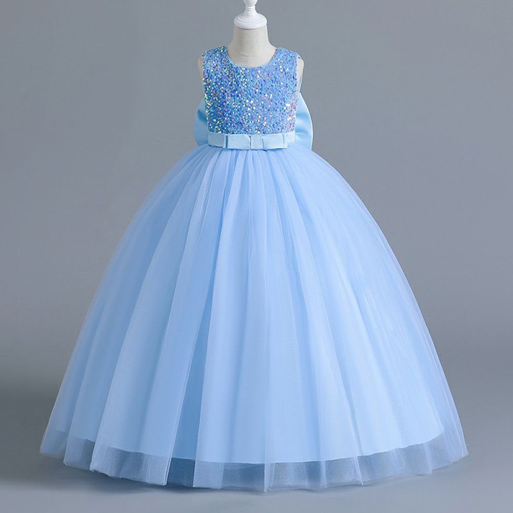 Girls Party Dresses Sequined Bow Gala Prom Gown For Children Kids Formal Events Costume Birthday Princess Clothes