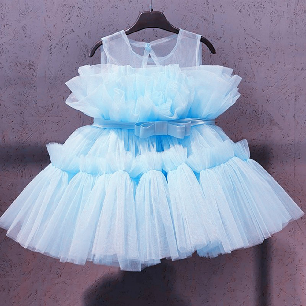 Baby Birthday Dresses For Girls Solid Tulle Toddler Kids Princess Dresses For Wedding Party Sleeveless Girls Dress