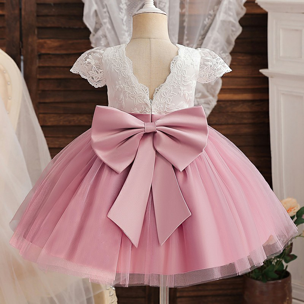Backless Cute Girls Party Dresses For Flower Elegant Vintage Ceremony Princess Dress For Girl Wedding Birthday Tutu Gown