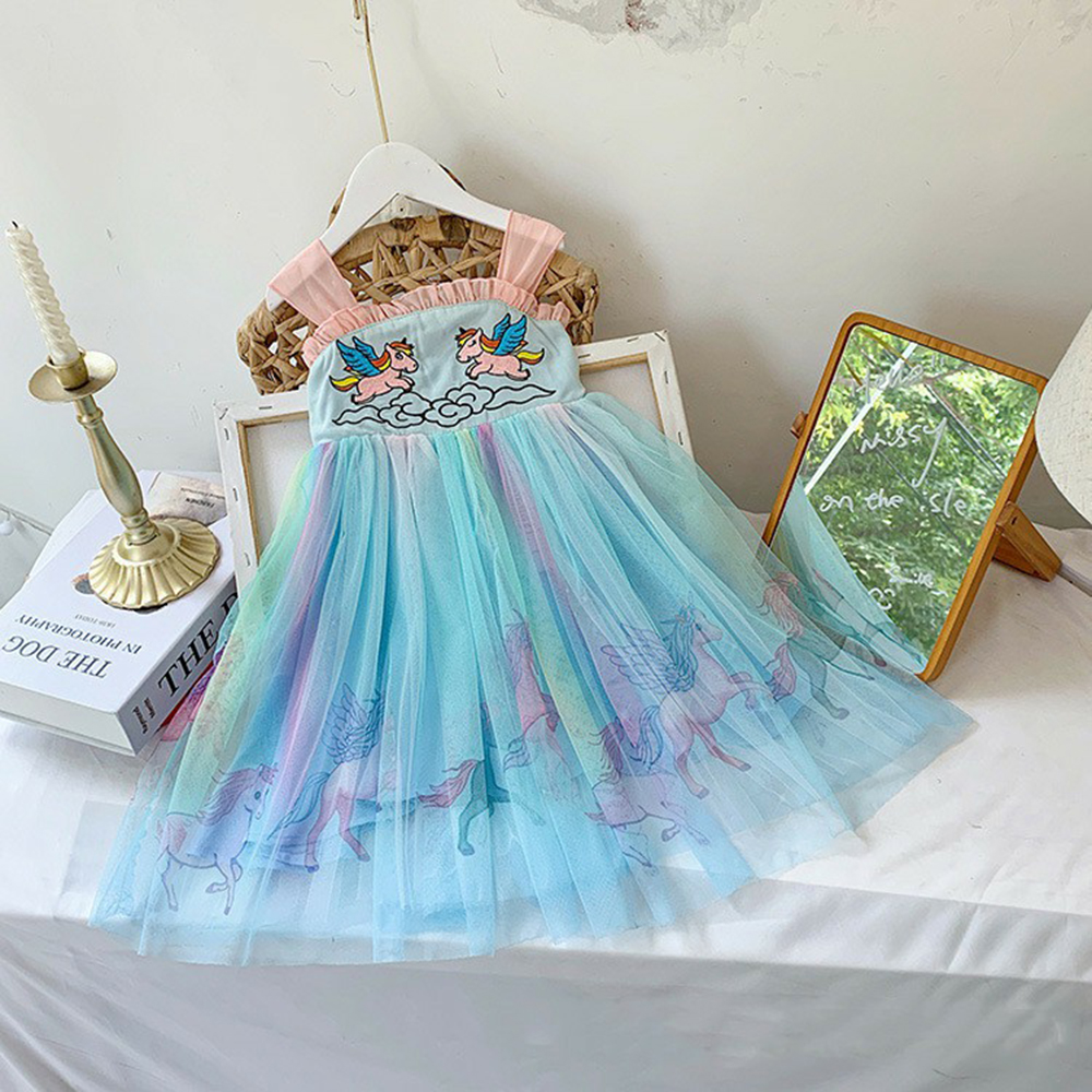 Girl Dress Girl's Clothing Baby Girl Fashion Three-dimensional Flower Dress Rainbow Mesh Dress