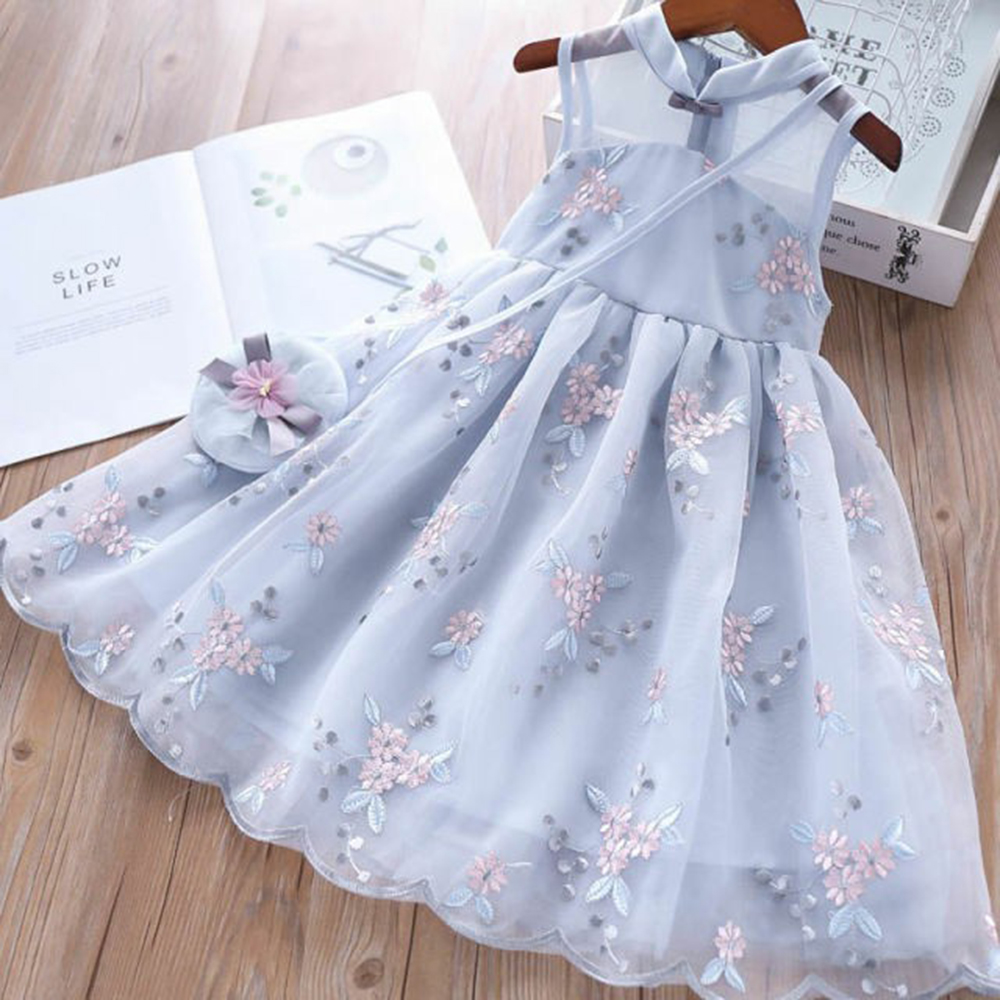 Kids Clothes Girls Dress Girl Embroidered Vest Dress Super Fairy Floral Mesh Princess Dress