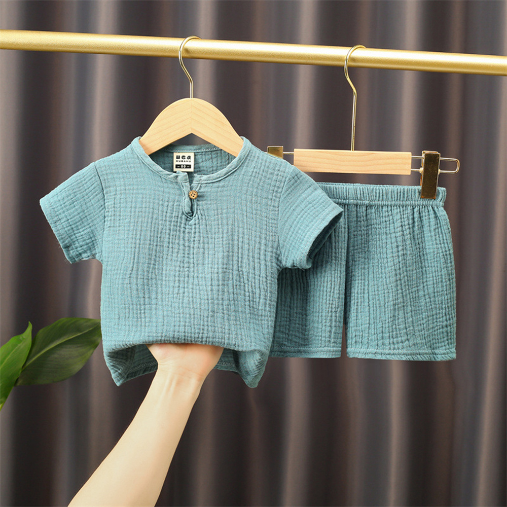 Boy Clothing Set Girl Clothes Sets Solid Cotton Linen T-shirts+shorts Baby Clothes Linen Clothing Sets For Boy