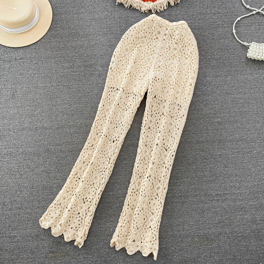 Women Vintage Casual Hallow Out Trousers Suit Sleeveless Sexy Tank Tops  Straight Pant 2 Pieces Femal on Luulla
