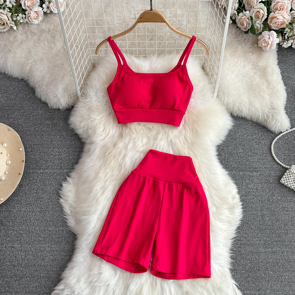Fashion Elegant Shorts Suit Women Sexy Sleeveless Tanks Blouses High Waist Pants 2 Pieces Female Chic Outfits