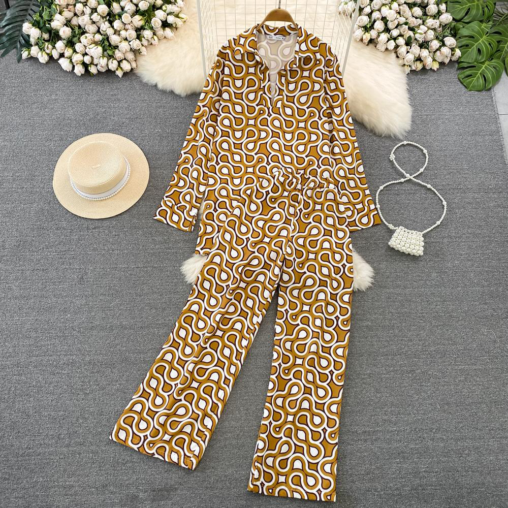 Women Casual Loose Floral Pantsuit Elegant Shirts Tops Wide-leg Trousers 2 Pieces Female Fashion Holiday Tracksuit